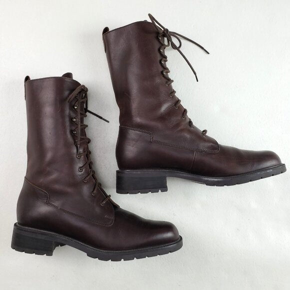 Vintage Eddie Bauer Italian Lace Up Boot Womens 9 Brown Leather Victorian Granny - Picture 1 of 13